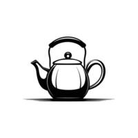 Black tea kettle sits on a white background. The kettle is black and silver with a handle vector