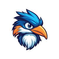 Cartoon bird with blue and orange feathers and a blue beak. The bird has a fierce look on its face vector