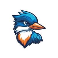 Cartoon bird with a blue head and orange beak. The bird has a fierce look on its face vector