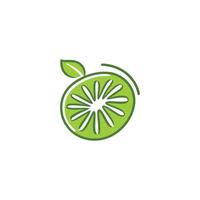 Green and white logo of a lime. The lime is cut in half and the stem is visible vector