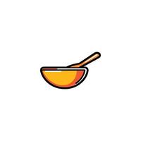 Bowl with a spoon in it. The bowl is orange and the spoon is wooden vector
