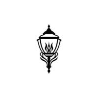 Black and white image of a light fixture with a flame. The image is simple and minimalistic vector