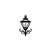 Black and white image of a lamp with a flame. The lamp is lit and has a decorative design vector