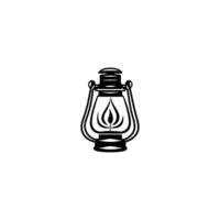 Black and white lantern with a flame on top. The lantern is lit and the flame is yellow vector