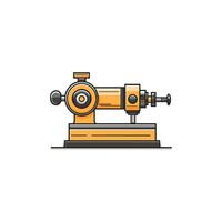 Sewing machine with a round knob on the front. The knob is black and the machine is orange vector