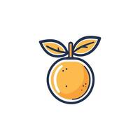 Cartoon drawing of a ripe orange with a leaf on top. The orange is bright orange vector