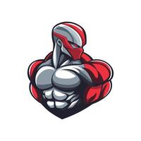 Muscular man with a red and silver suit. He is wearing a mask and has a red and silver helmet vector