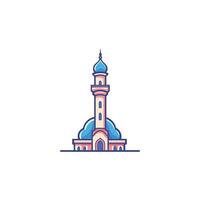 Tall blue and white building with a dome on top. It is a mosque. The building is very tall vector