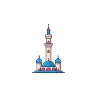 Blue and white building with a blue dome. The building is a mosque. The building is tall vector