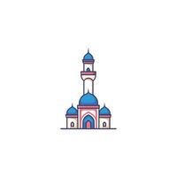 Blue and white building with a blue dome. The building is a mosque vector