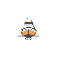 Large orange and white ship is shown in the water. The ship is the main focus of the image vector