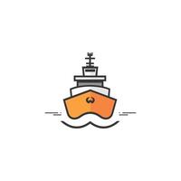 Large orange ship is sailing on the water. The ship is the main focus of the image vector