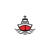 Red boat with a cross on the front. The boat is in the water and is the main focus of the image vector