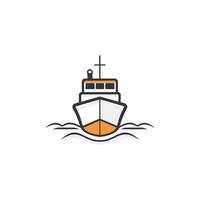 Boat is shown in the water with a white background. The boat is large and has a distinct shape vector