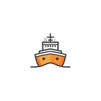 Cartoon drawing of a ship with a white background. The ship is orange and has a white stripe vector