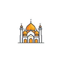 Large, ornate building with a yellow dome. The building is a mosque. The building is very large vector