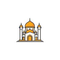 Large yellow and white building with a dome on top. The building is a palace or a mosque vector