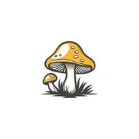 Cartoon mushroom with a white background. The mushroom is yellow and has a brown stem vector