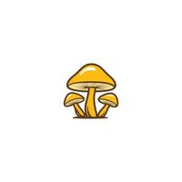 Cartoon mushroom with three other mushrooms on top of it. The mushrooms are yellow vector