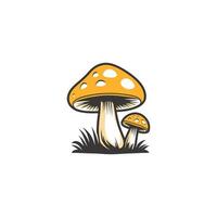 Cartoon mushroom with a white background. The mushroom is yellow and has a white stem vector
