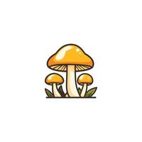Three yellow mushrooms are shown in a field. The mushrooms are close together vector