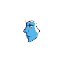 Blue face with a blue eye. The face is drawn in a cartoon style. The blue color of the face vector