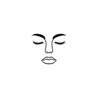 Woman's face is drawn in black and white. The eyes are closed and the lips are slightly parted vector