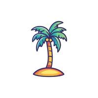 Cartoon drawing of a palm tree on a white background. The tree is tall and has a green trunk vector