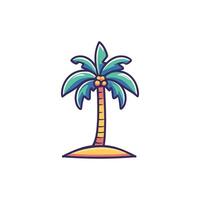 Cartoon drawing of a palm tree with coconuts on it. The palm tree is on a white background vector