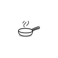 Pan with a handle is on a white background. The pan is hot and has steam coming out of it vector