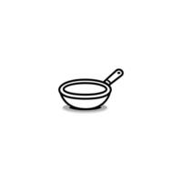 Black and white drawing of a frying pan with a wooden handle. The pan is empty vector
