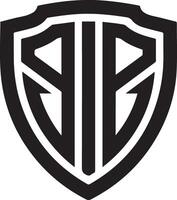A silhouette illustration of a shield with a unique design. Inside the shield, there is the text AB. vector