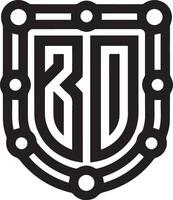 A silhouette illustration of a shield with the text BD inside it. The shield has a unique design with a series of interconnected circles and lines. vector