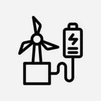 windmill and battery icon line, free energy, ecology, renewable and green energy concept. Linear and lineart icon. vector