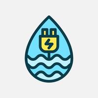 Water energy and charging icon Flat line color, free energy, ecology, renewable and green energy concept. Line and flat color icon. vector