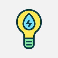 Bulb lamp and water energy icon Flat line color, free energy, ecology, renewable and green energy concept. Line and flat color icon. vector