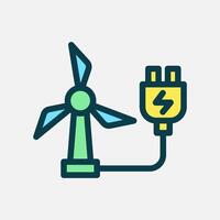 windmill charging icon Flat line color, free energy, ecology, renewable and green energy concept. Line and flat color icon. vector