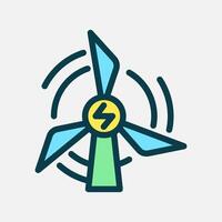 windmill energy icon Flat line color, free energy, ecology, renewable and green energy concept. Line and flat color icon. vector