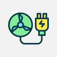 turbine and charge icon Flat line color, free energy, ecology, renewable and green energy concept. Line and flat color icon. vector