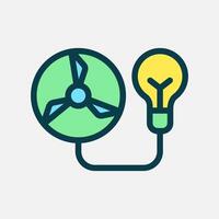 turbine and bulb lamp icon Flat line color, free energy, ecology, renewable and green energy concept. Line and flat color icon. vector