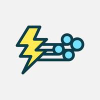 wind and bolt icon Flat line color, free energy, ecology, renewable and green energy concept. Line and flat color icon. vector