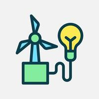windmill and bulb lamp icon Flat line color, free energy, ecology, renewable and green energy concept. Line and flat color icon. vector