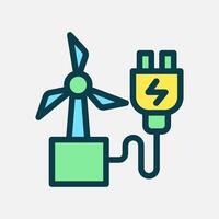 windmill charge icon Flat line color, free energy, ecology, renewable and green energy concept. Line and flat color icon. vector