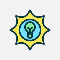 sun energy and bulb lamp icon Flat line color, free energy, ecology, renewable and green energy concept. Line and flat color icon. vector
