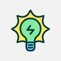 bulb lamp sun energy u icon Flat line color, free energy, ecology, renewable and green energy concept. Line and flat color icon. vector