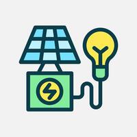 solar energy and bulb icon Flat line color, free energy, ecology, renewable and green energy concept. Line and flat color icon. vector