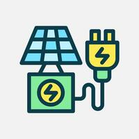 solar energy charging icon Flat line color, free energy, ecology, renewable and green energy concept. Line and flat color icon. vector