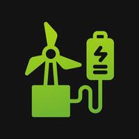 windmill and battery icon Glyph color, free energy, ecology, renewable and green energy concept. Solid with Gradient color icon. vector