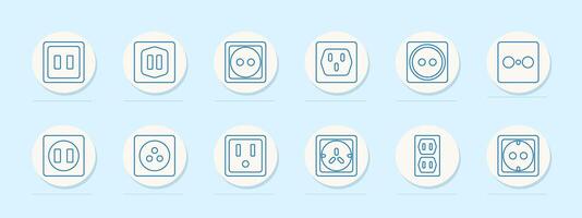 Electrical sockets set icon. Various plug socket designs, dual and triple sockets, round and square frames. Represent home and industrial electricity access vector