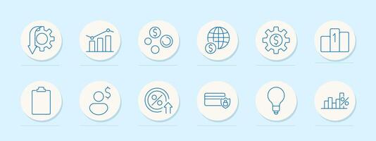 Economic growth set icon. Optimization, statistics, currency, globalization, finance, competition, report, investment, development, banking, innovation vector